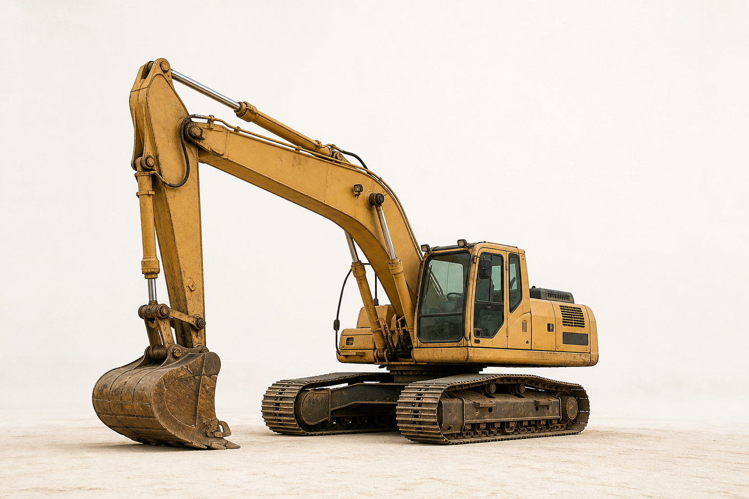 Crawler excavator on sand. Waitlist for excavator rental and plant hire in Dubai.
